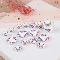 15pcs 112 miniature porcelain tea cup set chintz flower tableware kitchen dollhouse furniture toys for children