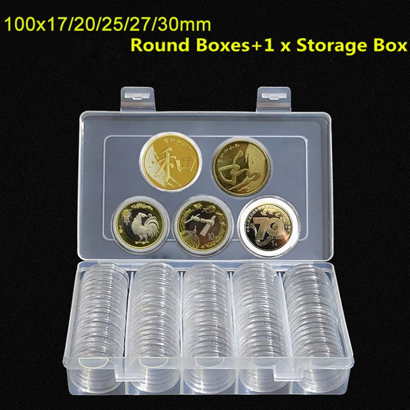 

100Pcs 17/20/25/27/30/Mm Coin Storage Cases Holder Clear Plastic Round Box Reusable Souvenir Coin Protective Collection Supplies