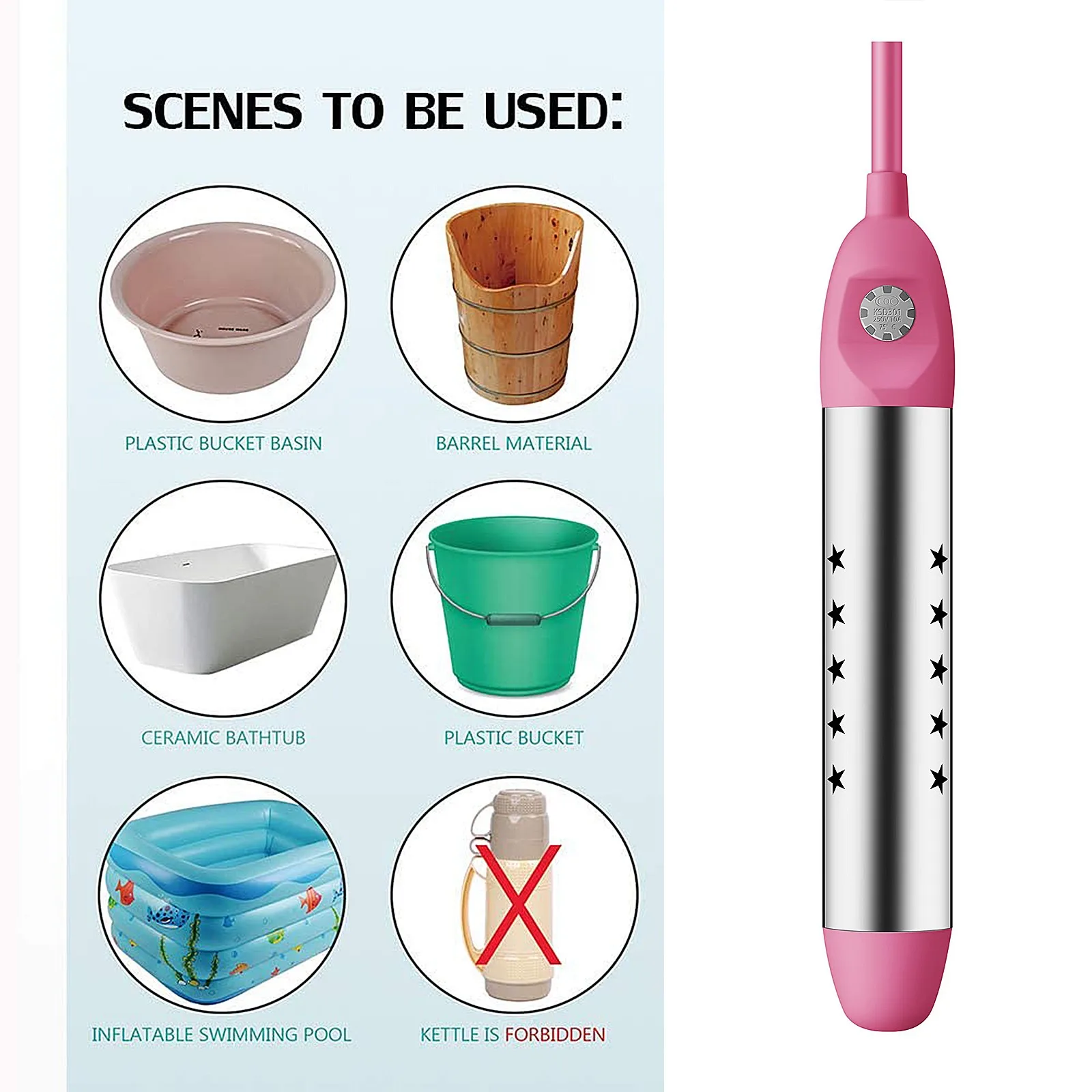 Погружной электрический водонагреватель 2000 Вт портативный котел нагреватель