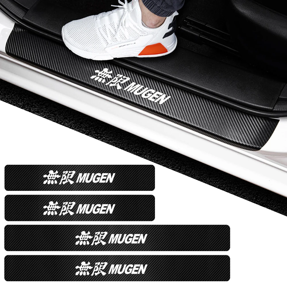 

4pcs Carbon Fiber Car Door Sill Threshold Protect Stickers For Honda Fit Mugen Insight Type S VTEC DOHC Modulo Vezel Pilot CR-V