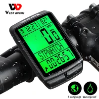 WEST BIKING Waterproof Language Bicycle Computer Wireless Cycling Odometer MTB Bike Stopwatch Watch LED Screen Speedometer