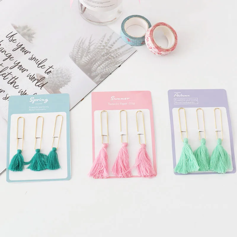TUTU new creative cute tassel metal memo paper Golden clips set index bookmark for books office school stationery supplies H0320