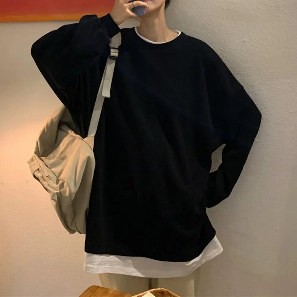 Plus Size S-2XL Harajuku Spring Autumn Hoodies Women Autumn Fake Two Piece Blouse Sweatshirt Long Sleeve Oversized Pullover