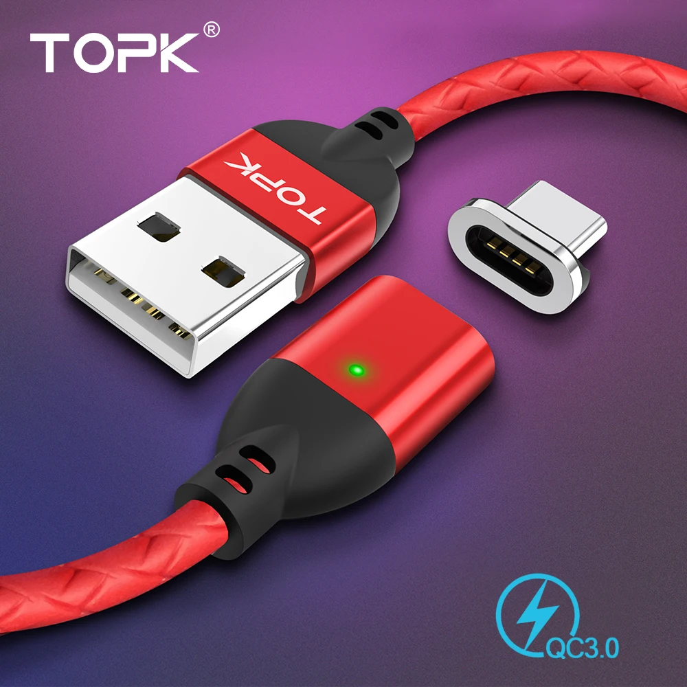 TOPK AM413A Магнитный кабель для быстрой зарядки для iPhone Xs Max Xr 8 Plus, кабель Micro USB для мобильного телефона и кабель usb type C, кабель USB C