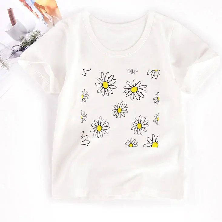 

24M-9T Girls Shirts Bear Plant Printing Kids T Shirt Short Sleeve Summer Boy Tshirts Children White Clothes Cozy Fashion Kawaii