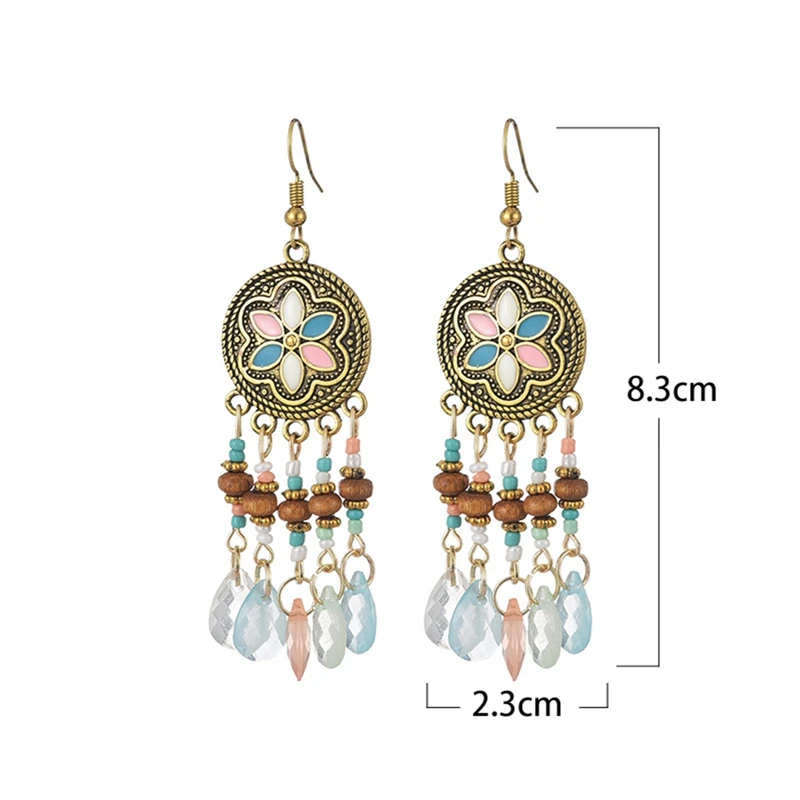 

New Retro Ethnic Style Dripping Oil Multi-layer Rice Bead Earrings Girls Colorful Ethnic Earrings Party Jewelry Gifts