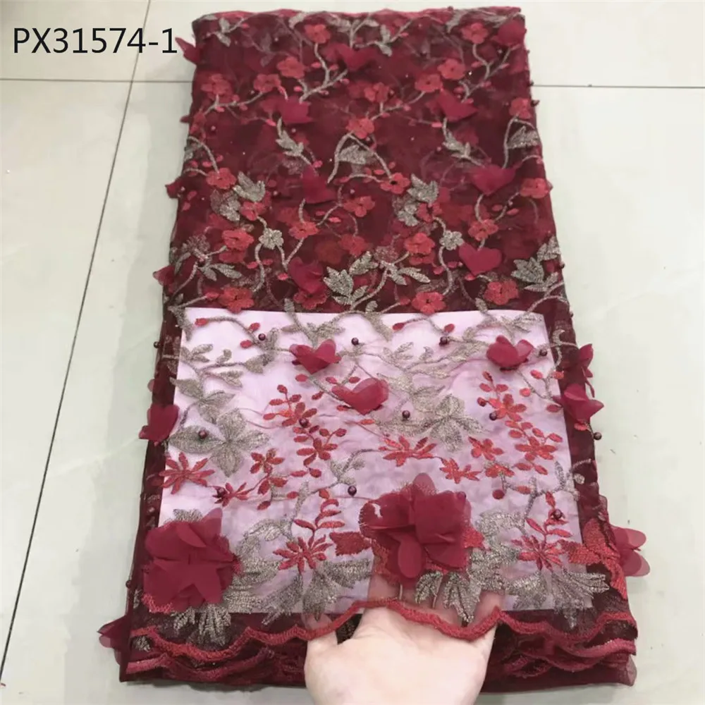 Высококачественная кружевная ткань винного цвета дешевая Сетчатое кружево для