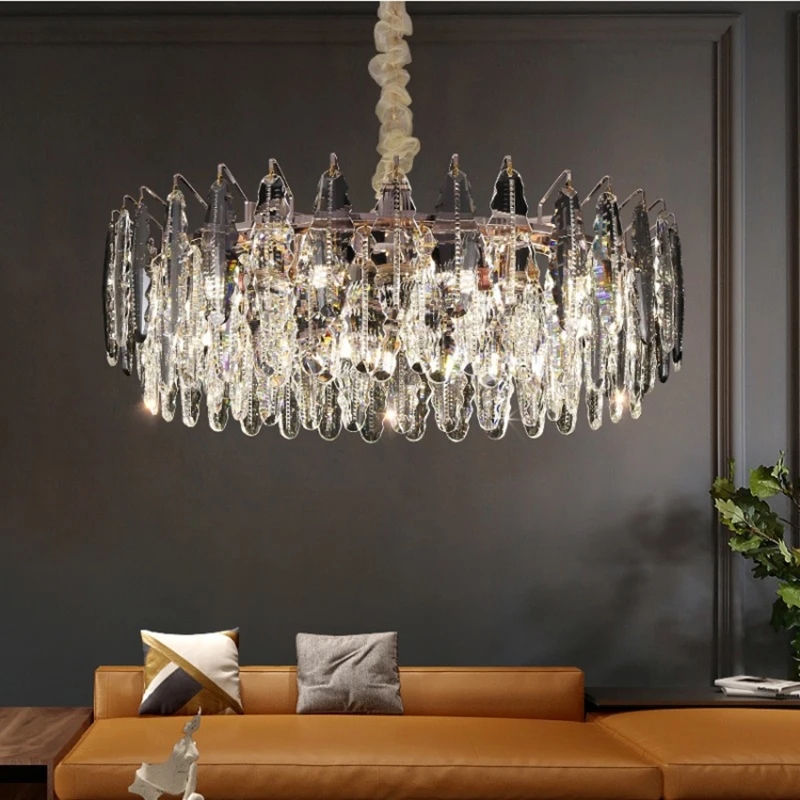 

Modern Luxury Crystal Pendant Lights for Living Room Smoky Gray Luster Pendant Lamp Hall Restaurant Hanging Lamp Indoor Lighting