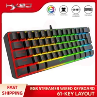 hxsj 61 keys gaming keyboard wired rgb backlit 60 ultra compact mini keyboard quiet for pc mac ps4 gamer