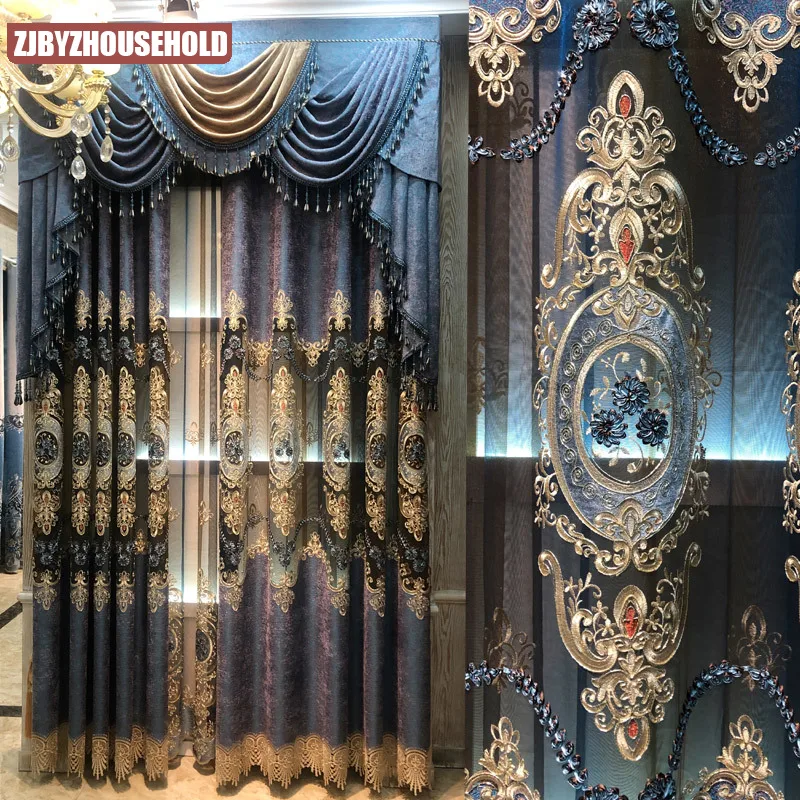 

European-style Luxury Embossed Embroidered Gradient Curtains for Living Room Bedroom Study Balcony Blackout Curtains