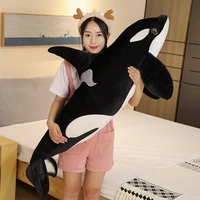 new 75cm130cm lifelike orcinus orca black whale plush toys big fish cloth doll shark stuffed sea animals children birthday gift
