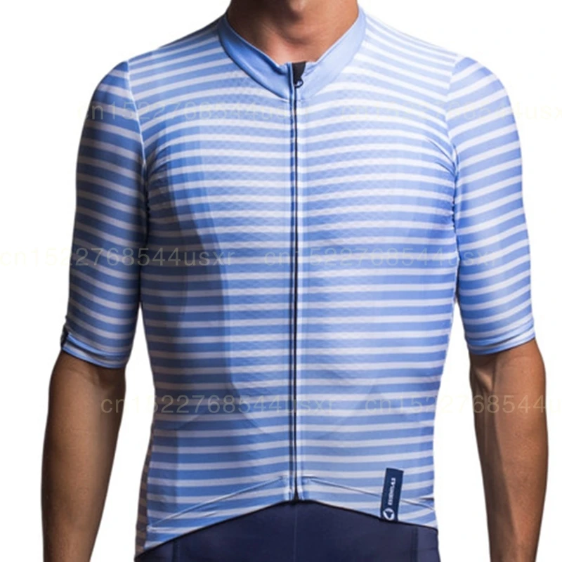 Футболка велосипедная с коротким рукавом в сине-белую полоску | Спорт и