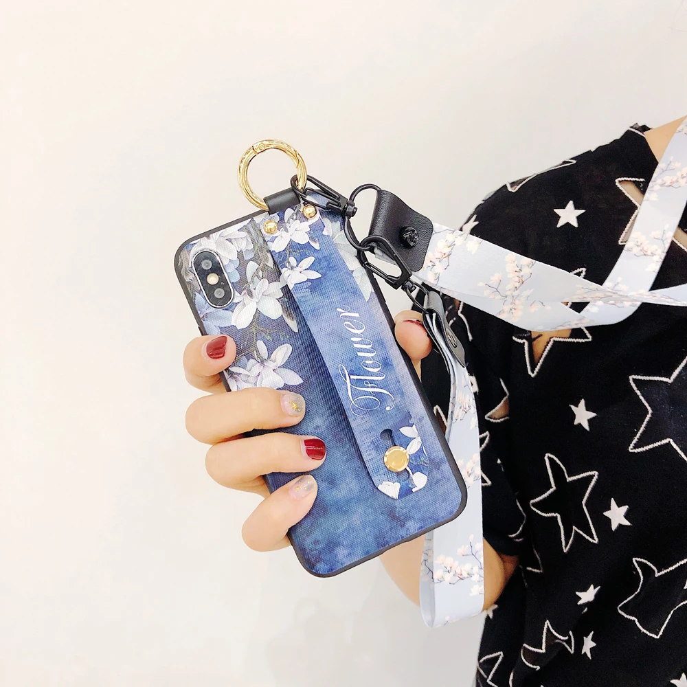 Для iPhone Xr X Xs max 7 6 8 6s plus винтажная сетка цветок шеи наручный ремень палец кольцо
