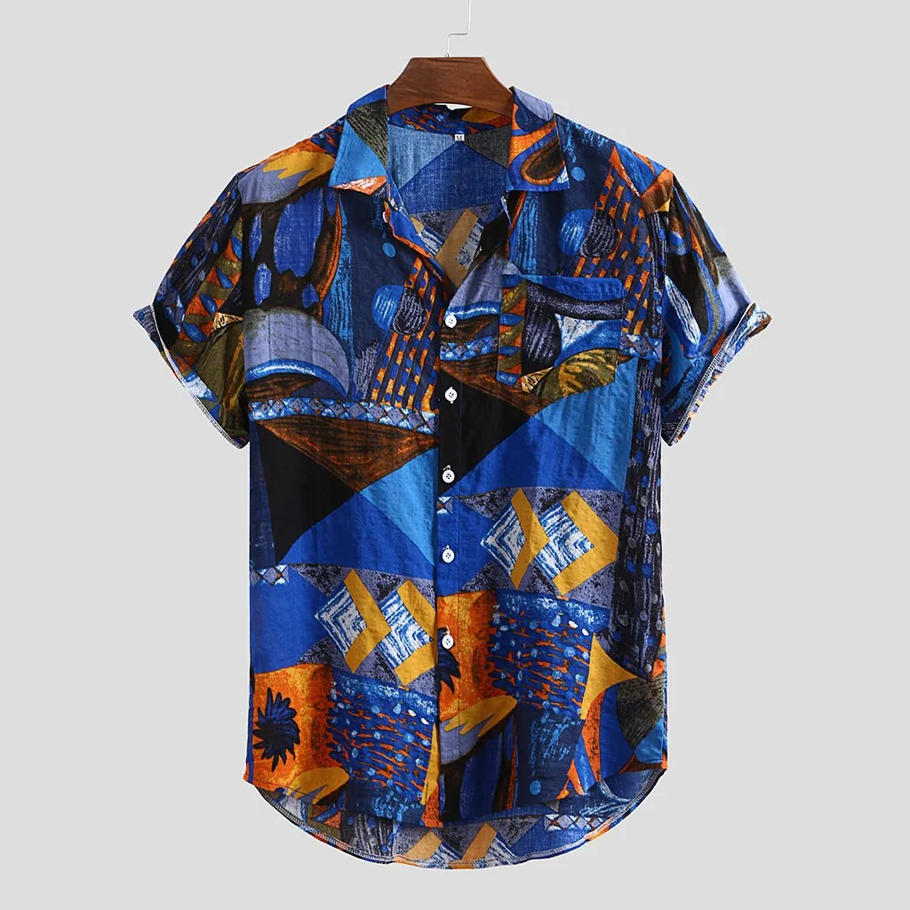 Женская винтажная Свободная рубашка с короткими рукавами и пуговицами в