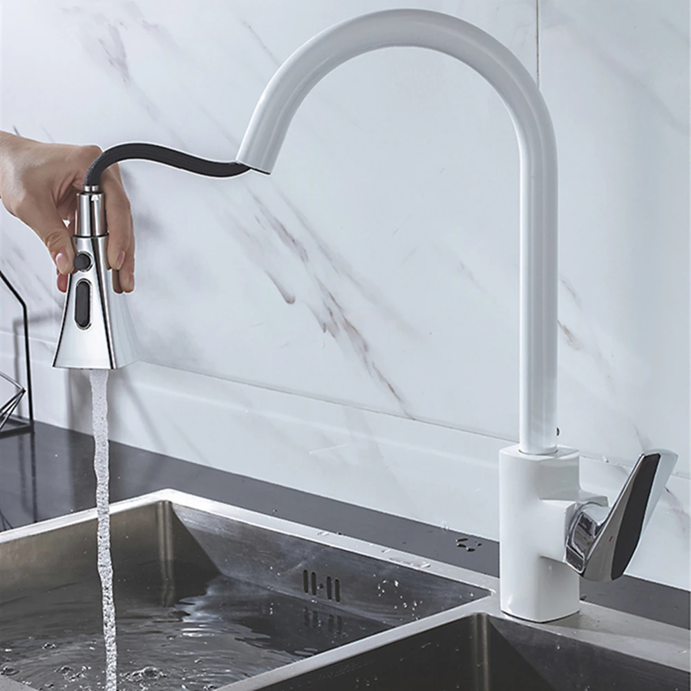 Новый кухонный кран Смеситель выдвижной смеситель белый 360 градусов вращение на
