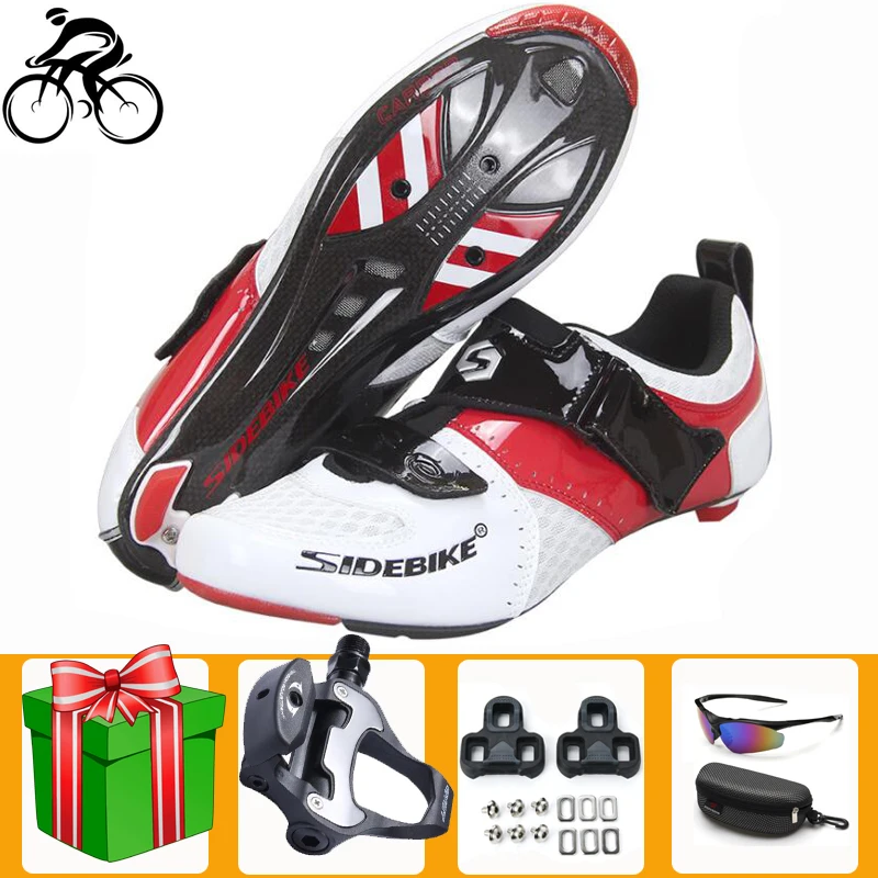 

SIDEBIKE Road Cycling Shoes Men Sapatilha Ciclismo Carbon Fiber Ultra-light Breathable Riding Bicycle Add SPD-SL Bike Pedals
