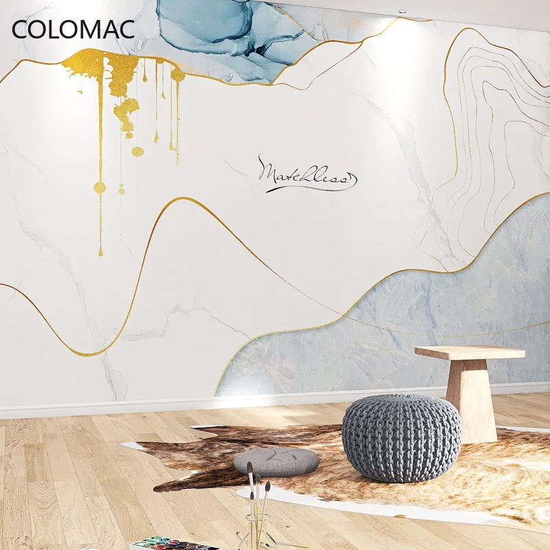 

Colomac Custom Light Luxury Gold Foil Marble Wallpaper Beauty Salon Reception Counter Background Mural Room Decor Dropshipping