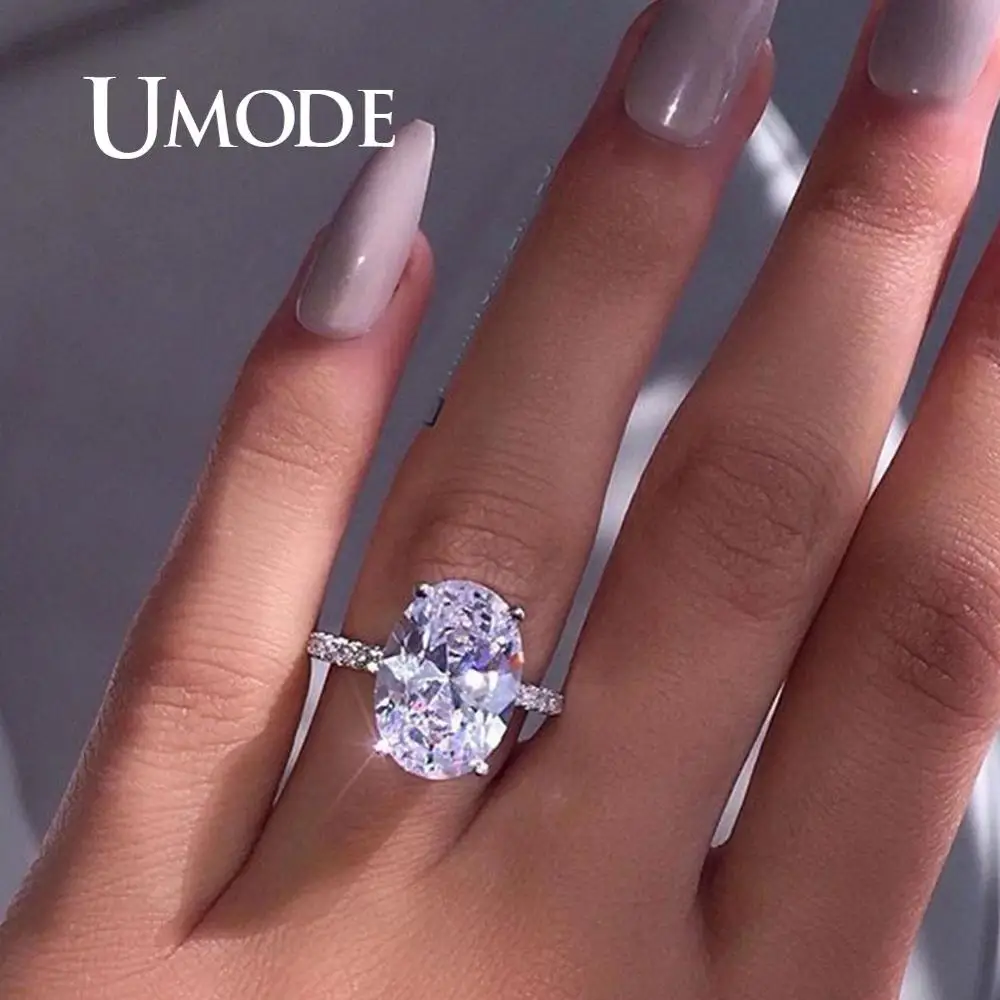 UMODE 5ct яйцо кубического циркония Обручальные кольца с кристаллами для женщин массивные обручальные кольца Роскошные Дизайнерские трендовые ювелирные изделия UR0004