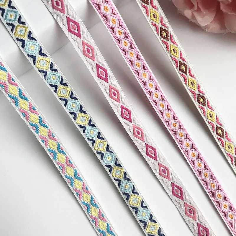 

1cm Ethnic Jacquard Webbing Polyester Computer Jacquard Embroidered Webbing DIY Luggage Hat Geometric Print Fabric Accessories