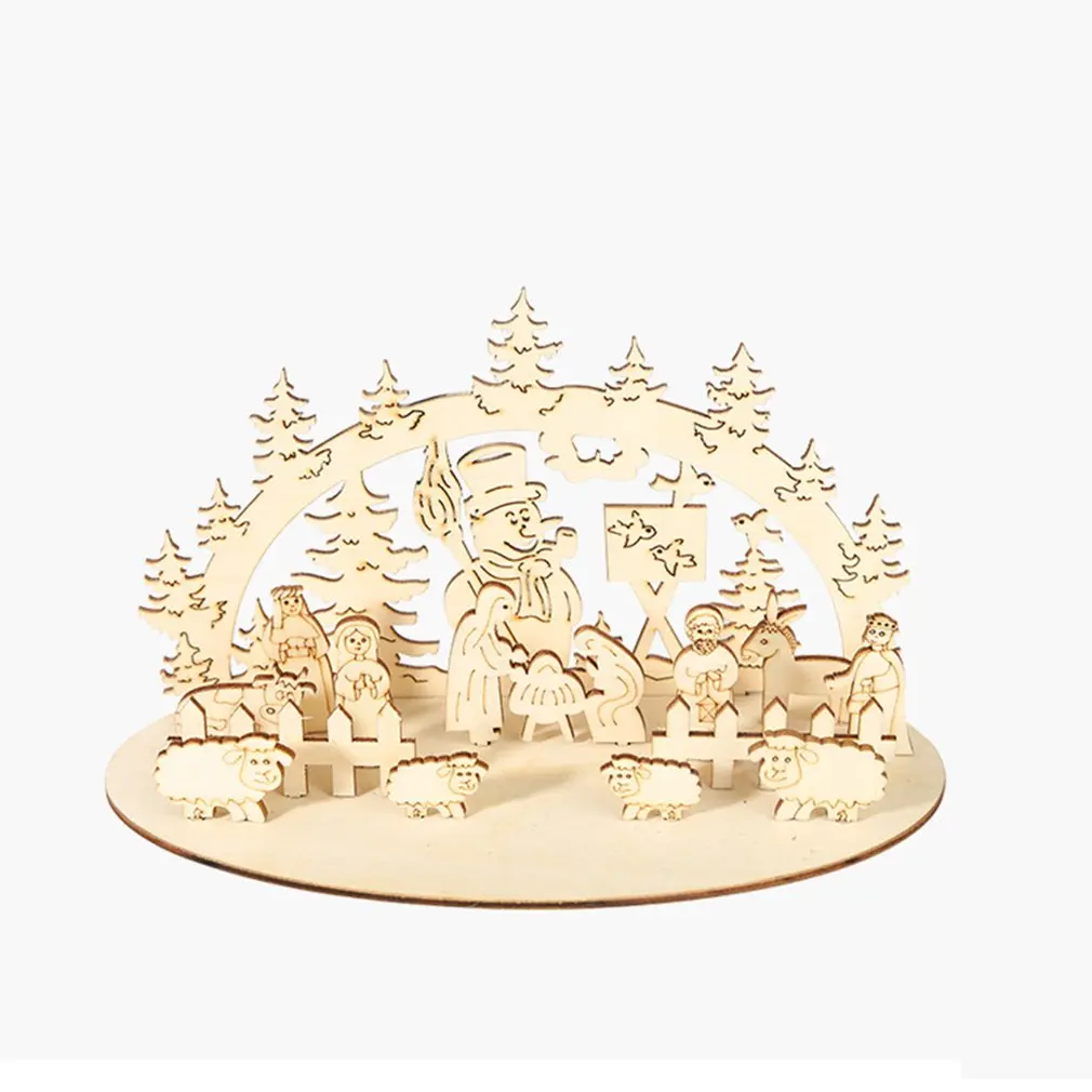

1set Christmas DIY Table Wooden Ornament Snowman Church 2020 New Year Christmas Decorations For Home Xmas Supplies