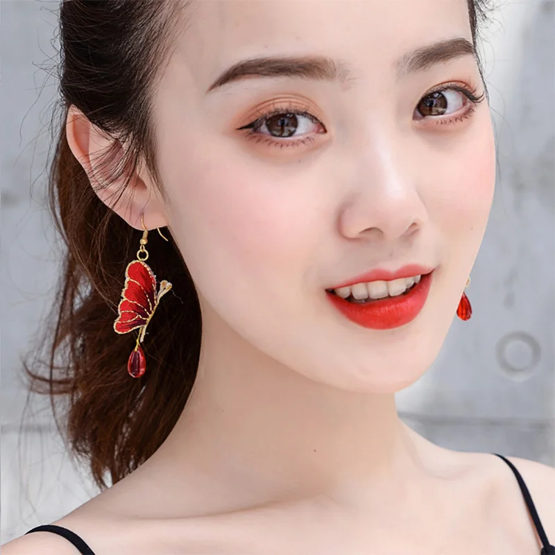 

Ethnic Embroidery Butterfly Earrings For Women Coloured Glazed Water Drop Statement Earrings Female Party Jewelry Gift
