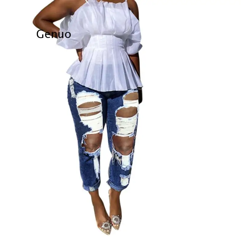 Лидер продаж летние рваные джинсы модные женские свободные повседневные