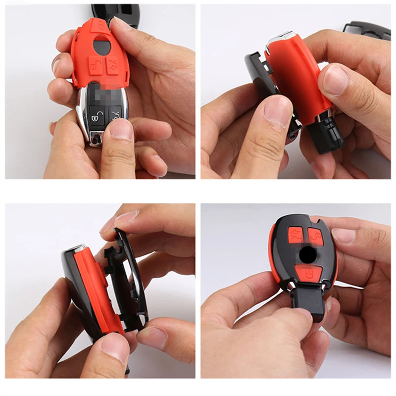 Углеродное волокно силиконовый чехол для ключей защиты оболочки держатель Mercedes