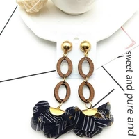 geometric diamond shaped wooden earrings dangle jewelry korean fashion 2021 trend for women goth vintage accessories pearl boho