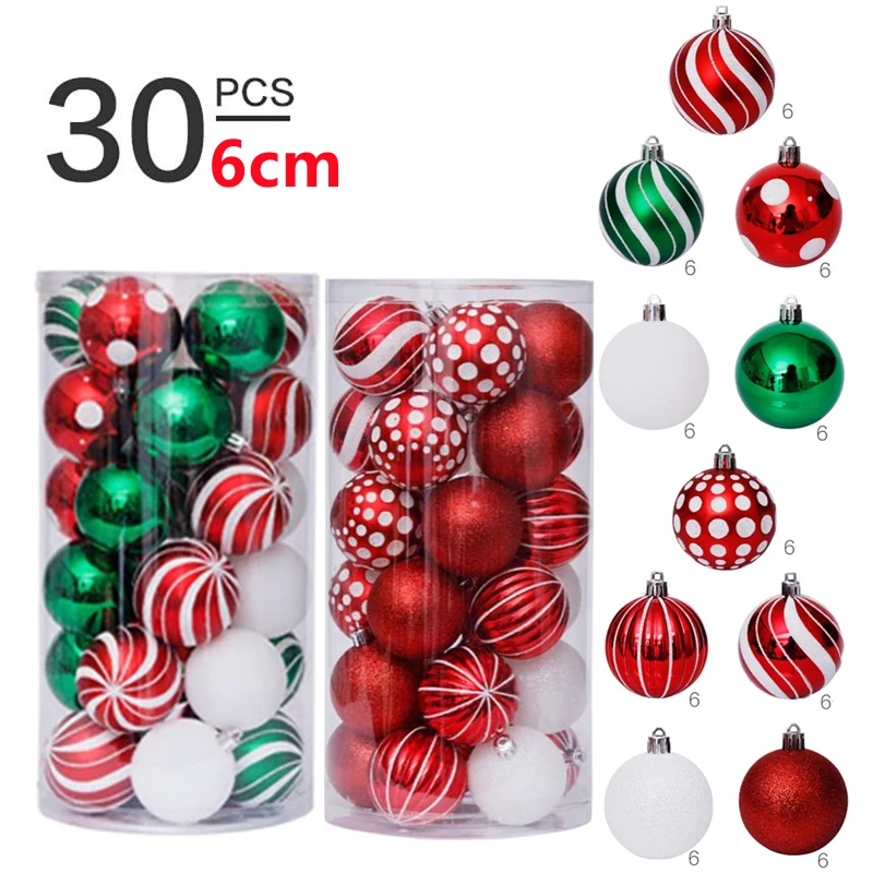 

30Pcs/set 6cm Christmas Ball Ornaments Christmas Decor For Home Christmas Tree Pendant Xmas Wedding Birthday Party Decoration