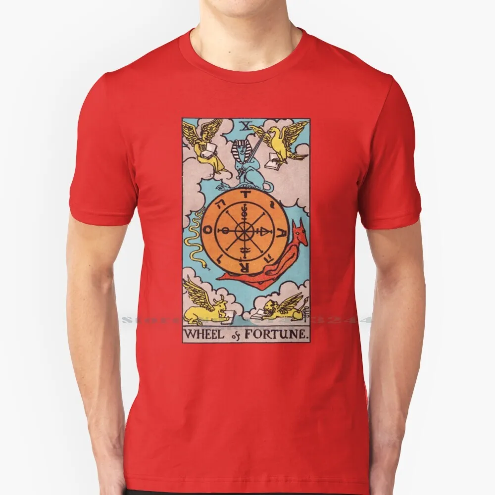 Tarot-Wheel Of Fortune Card T Shirt 100% Pure Cotton Tarot Love Horoscope Tarot Deck Moon Tarot Lotus Tarot Daily Tarot Yes And