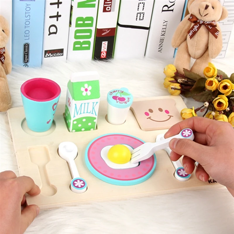 

Simulation Breakfast Pretend Play Kitchen Toy Children Kids Girl Fun Play House Wood Combination Educational Toys Children Gifts