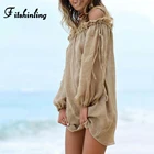 Прозрачное пляжное платье Fitshinling, накидка, сексуальное свободное прозрачное парео с длинным рукавом, богемные короткие платья