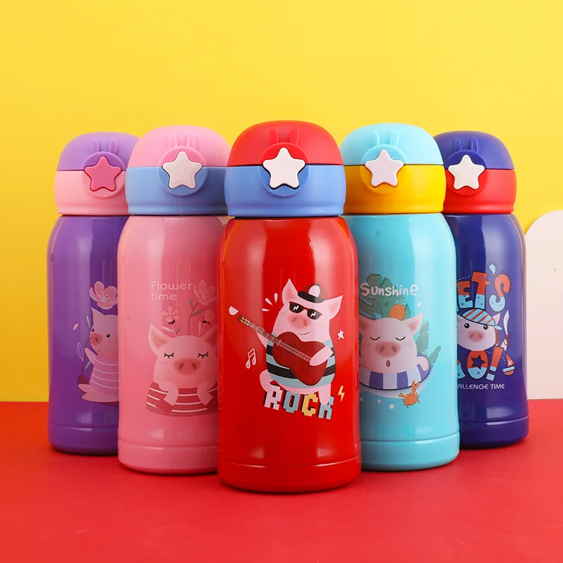 en Ucuz Yaratıcı Karikatür çift Katmanlı çocuk Yalıtım Su şişesi Karikatür öğrenci Sırt çantası Taşınabilir Saman Su Bardağı