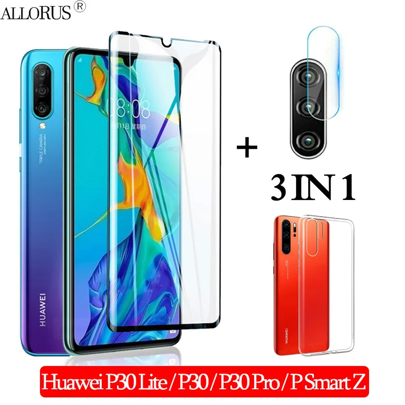 3-в-1 чехол+ Камера ззащитное стекло на p30 лайт Huawei-P30-Lite P30 Pro стекло Экран протектор huawei p smart z стекло p30pro полное покрытие стекло на хуавей P30 лайт стекло huawei p30 lite 3D стекло - Цвет: 3-in-1 TemperedGlass
