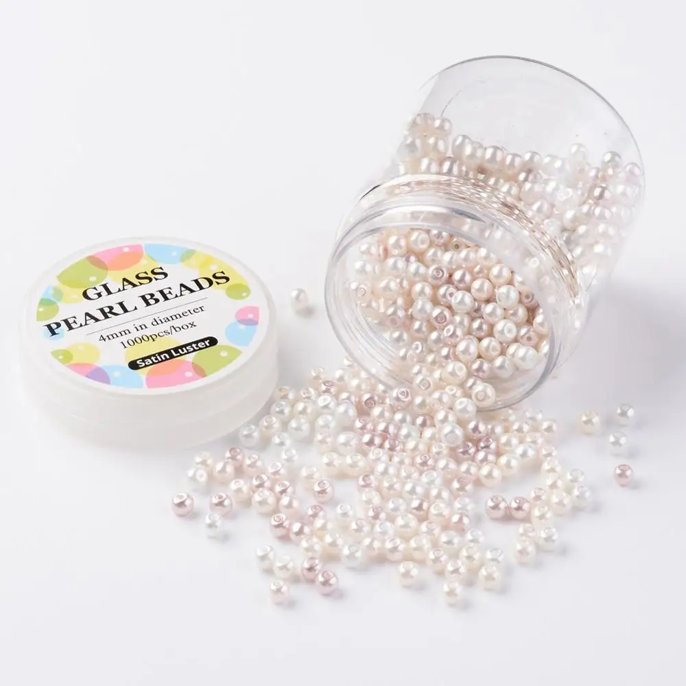 Круглые стеклянные жемчужные перламутровые бусины 4 мм экологически окрашенные ~