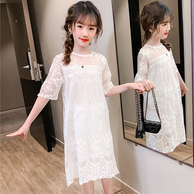 Новое платье для девочек принцессы на выход Летнее с вышитыми цветами Вечерние