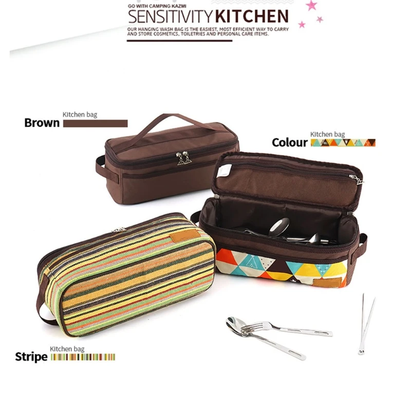 

Portable Camping Storage Handbag Kitchen Utensil Organizer Travel Set Cookware Utensils Kit Travel Hanging Bag Outdoor 28GF