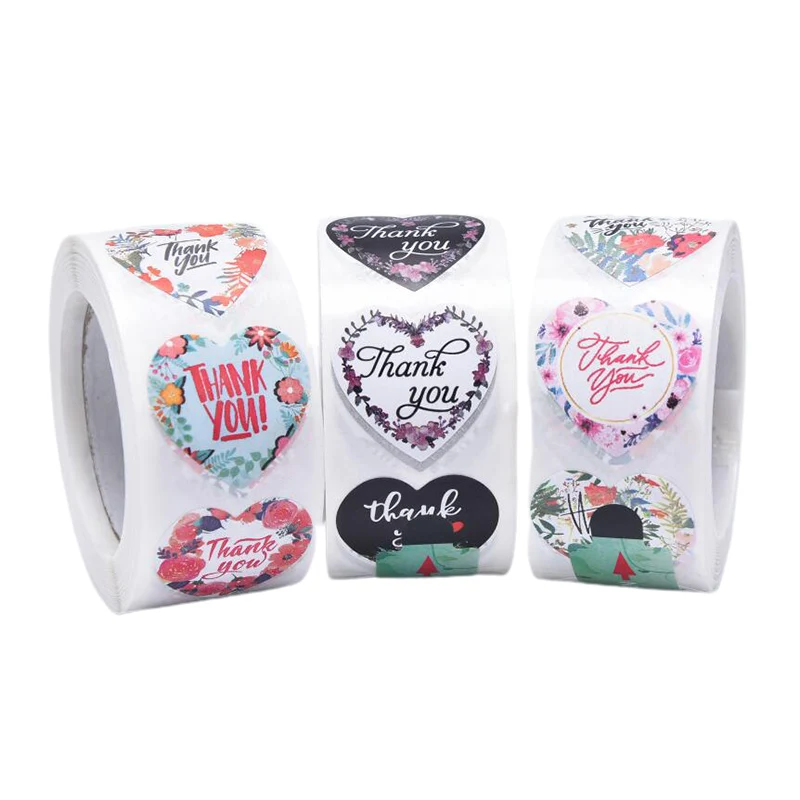 

Heart Thank You Stickers Wedding Festival Party Favors 500Pcs/roll Paper Envelope Package Seal Label Stickers