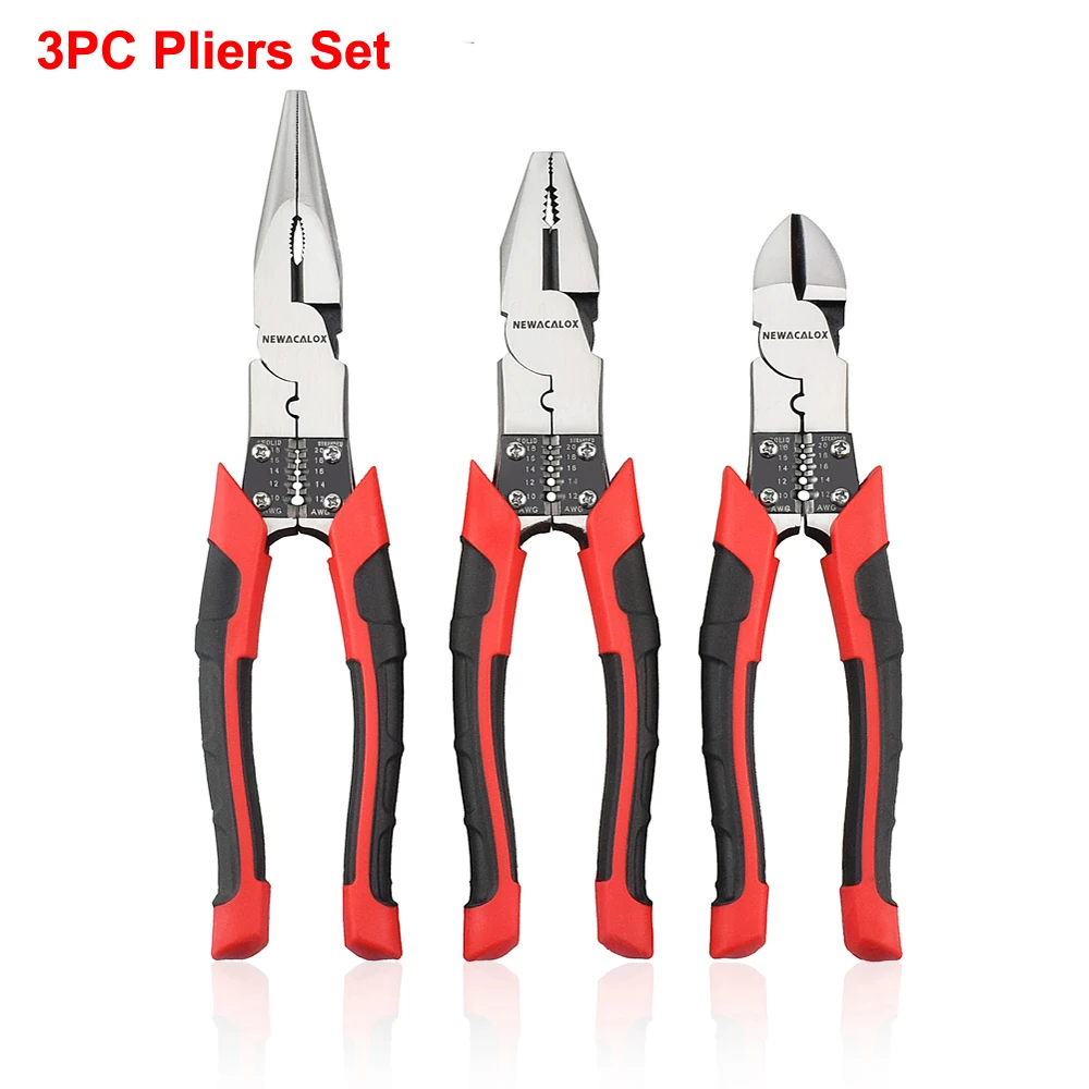 

NEWACALOX Professional Pliers Set Wire Stripper Cutter Pliers Needle Nose Nipper Diagonal Pliers Set for Jewelry DIY Hand Tool