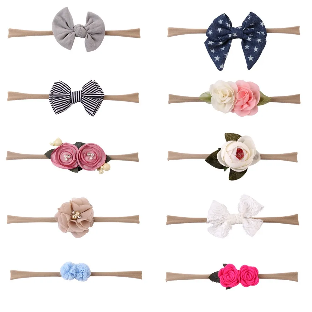 

1Set 10Pcs Kids Infant Headband Baby Girl Bow-knot Hair Clip Set