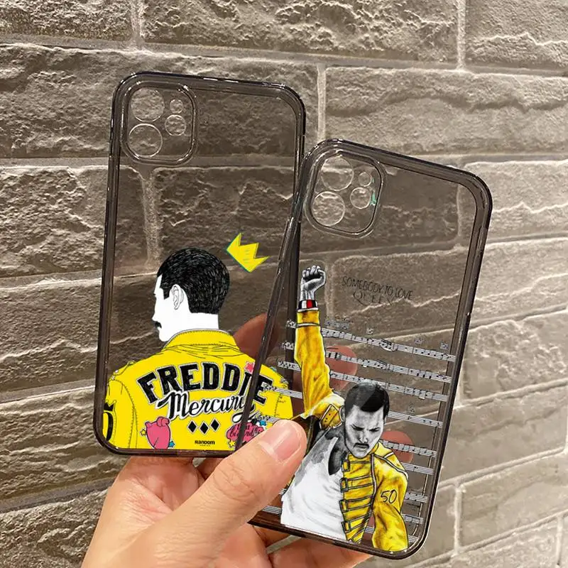 

Freddie Mercury Queen Phone Case For iPhone 7 8 11 12 X XS XR MINI Pro Max Plus Retro Black Grey clear transparent
