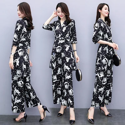 Летние широкие брюки с принтом комплект из двух предметов Блейзер элегантные