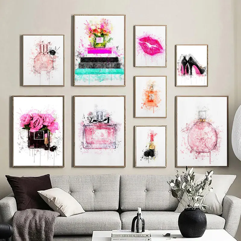 

Fashion Posters and Prints Flower Perfume Wall Art Canvas Painting Watercolor Paintings Nordic Picture Girls Room Home Decor
