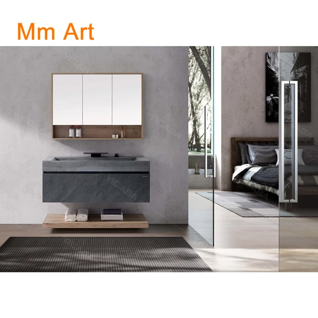 Серый цвет шиферная поверхность современные шкафы для ванной комнаты с зеркалом