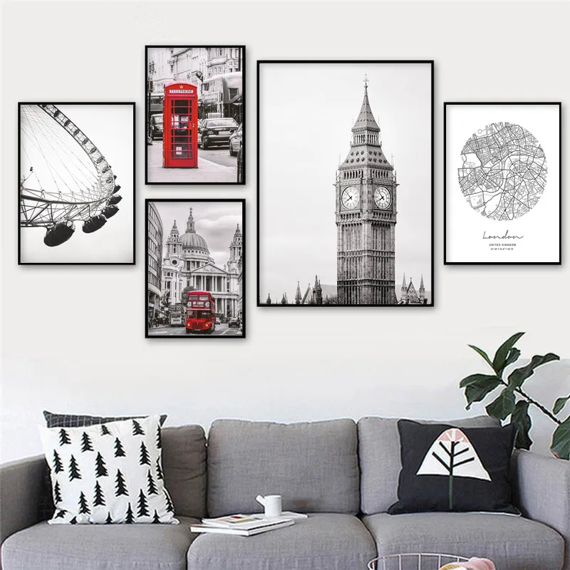 Скандинавский черно белый пейзаж Лондона холст плакаты и принты двухслойная