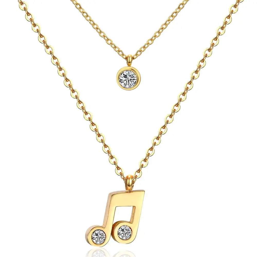 LUXUKISSKIDS Crystal Rhinestone Music Pendant Necklace Choker Double Gold Chain Jewelry Women Men collares colar | Украшения и