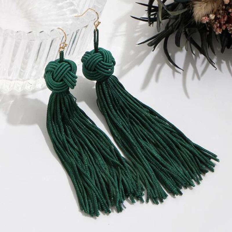 Женские длинные серьги ручной работы JOUVAL модные с бахромой черного и красного