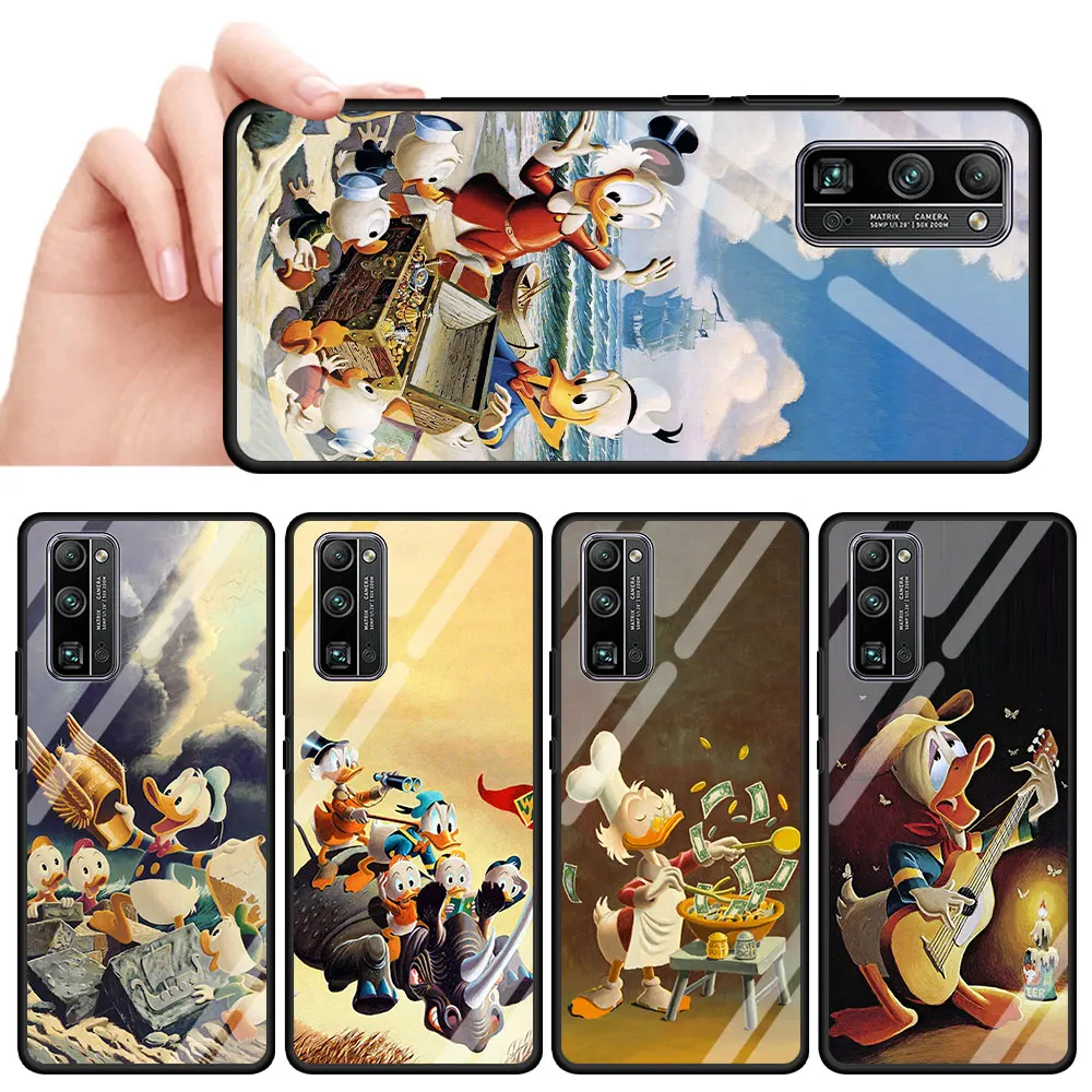 

Duck Disney Art Luxury Glass Case For Honor 8X 20 Pro 30 9X Lite Cover Capa Fundas Coque