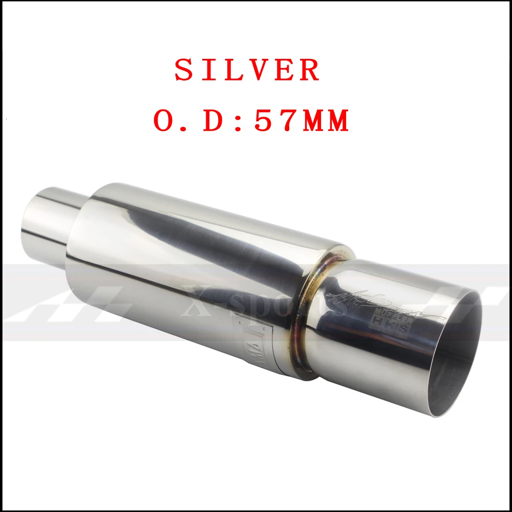 SILVER 57MM Глушитель выхлопной трубы для автомобиля, мотоцикла, универсальный, нержавеющая сталь, 304 интерфейс 51 57 63 мм, экспорт 76 мм, 90 мм, глушители - Цвет: SILVER 57MM