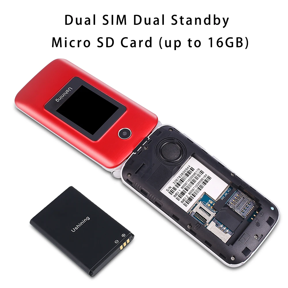 

Ushining 3G flip mobile phone for old senior Dual Screen Dual SIM Red Unlocked Senior Phones,Big Button Easy to Use mobile Phone